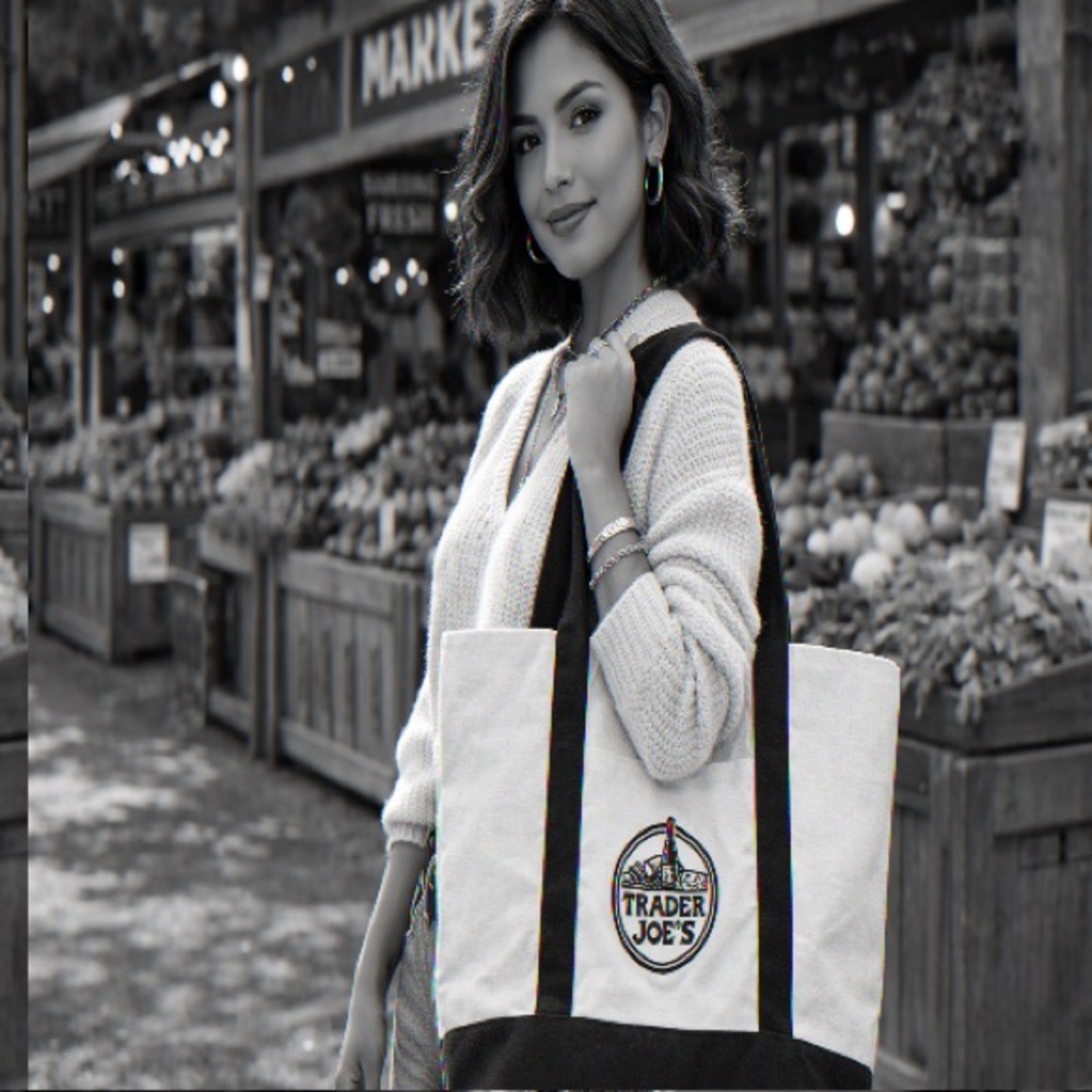 Trader Joe’s Canvas Tote Bag | Logo Reusable Shopper Navy & Natural